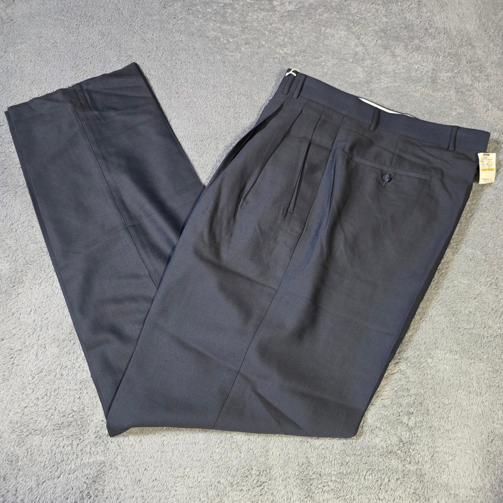 Louis Raphael Mens 36 Dress Pants Storm Blue Pleated Worsted Wool Arno New